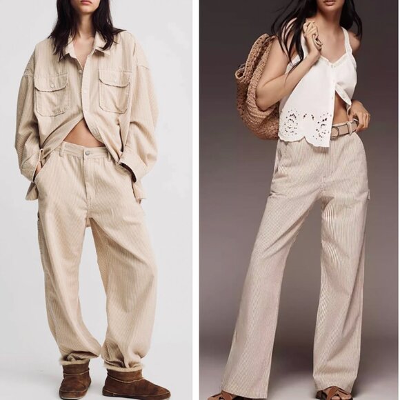NWT Denimist Teri Wide-leg Carpenter Pants 24/25/26/27/28 Brown Railroad Stripe - Picture 1 of 13